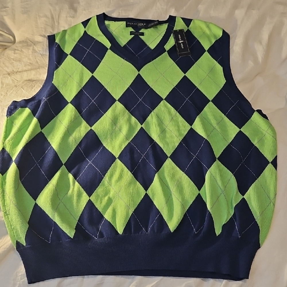 Men's Polo Golf  Blue and Green Argyle Vest